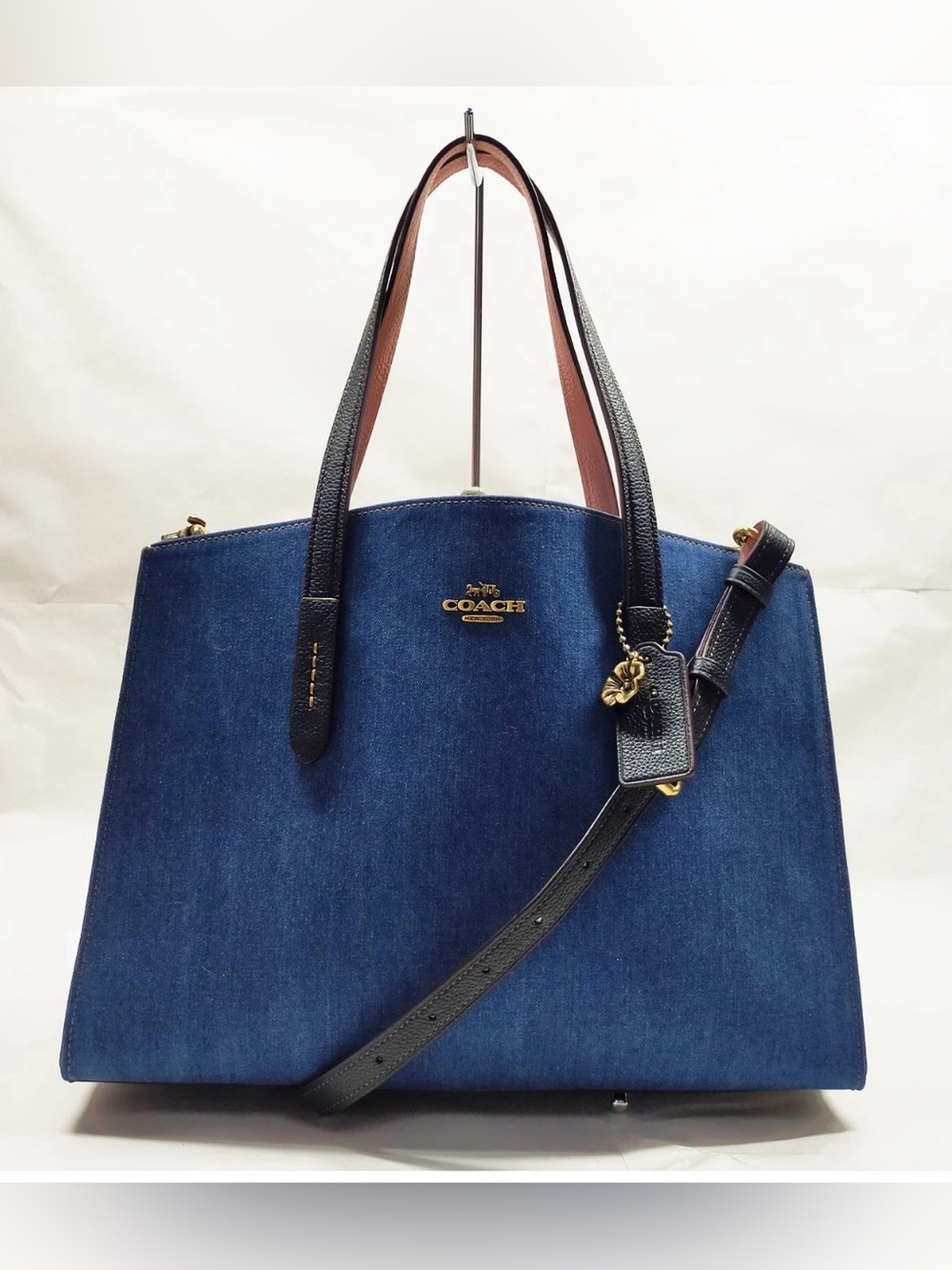 COACH Denim Blue Tote with Black Leather Straps - Picture 3 of 12